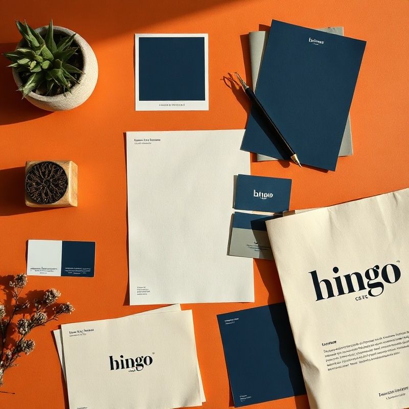 Flat-lay di materiali di brand identity: prove logo, palette cromatiche e specimen tipografici