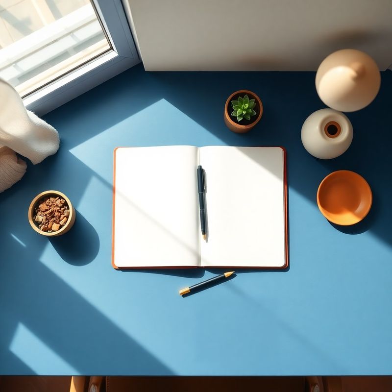 Scrivania minimalista con quaderno aperto in studio Casa Ricci
